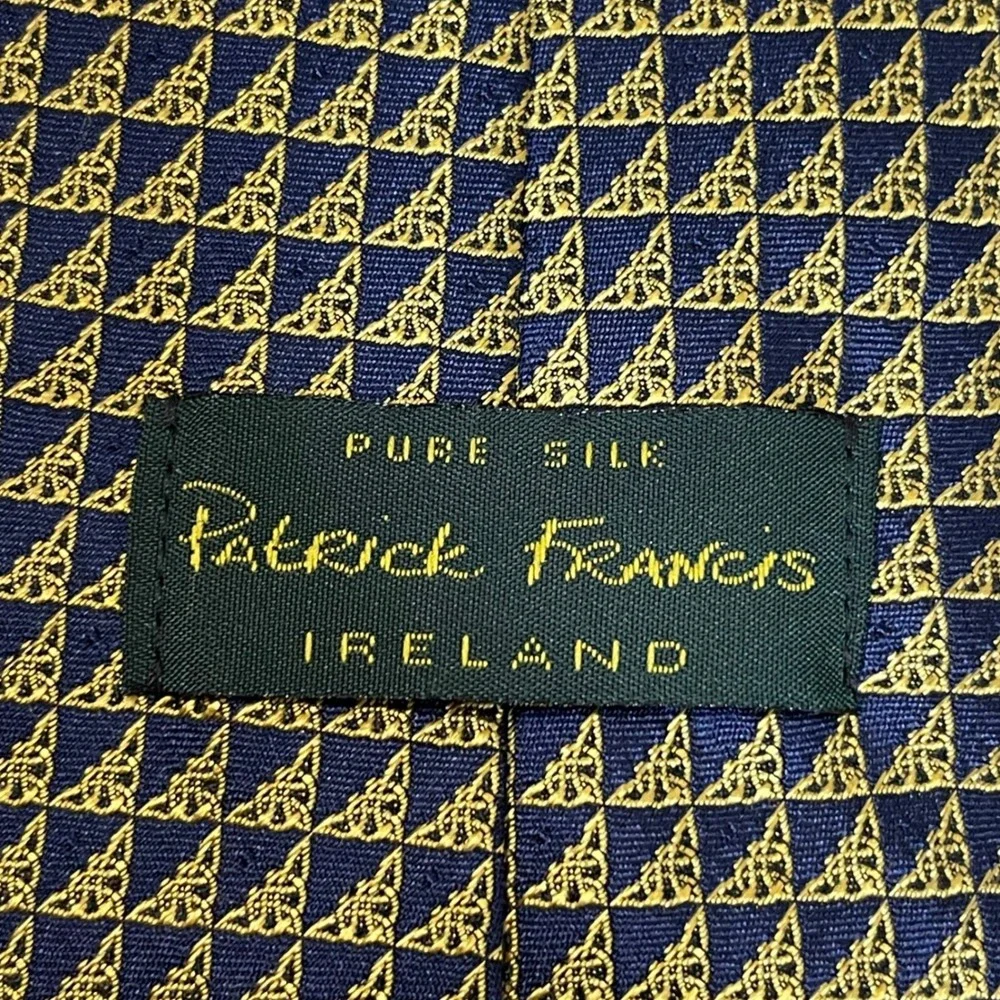 Patrick Francis Silk Tie‎ Mens Navy Gold Celtic Knot Geometric Ireland 62x3.75
